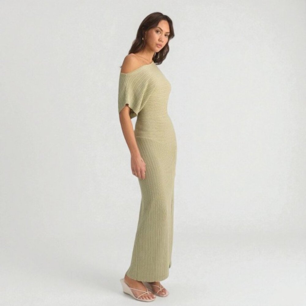 NWT Revolve Mon Renn Celest Off Shoulder Knit Sweater Maxi Dress Sage Green - Picture 3 of 10
